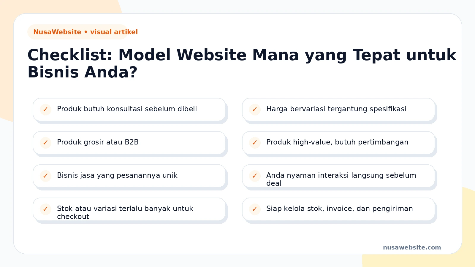 Checklist website katalog vs toko online untuk UMKM: 8 kriteria memilih model website bisnis
