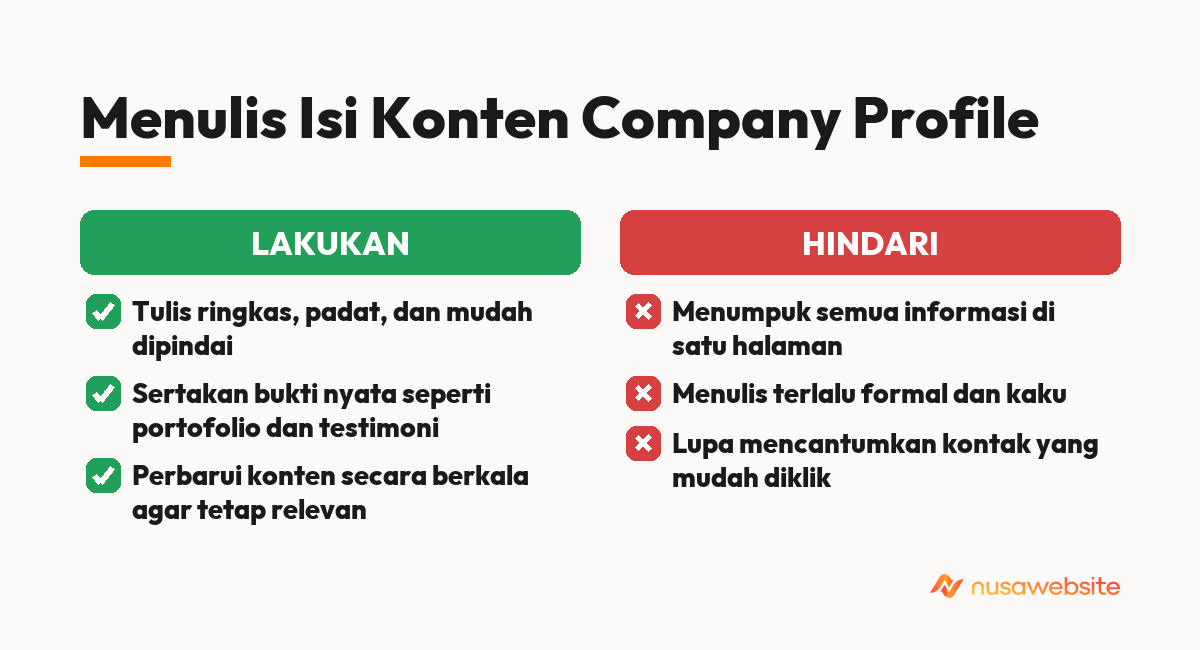 lakukan dan hindari saat menulis isi konten company profile
