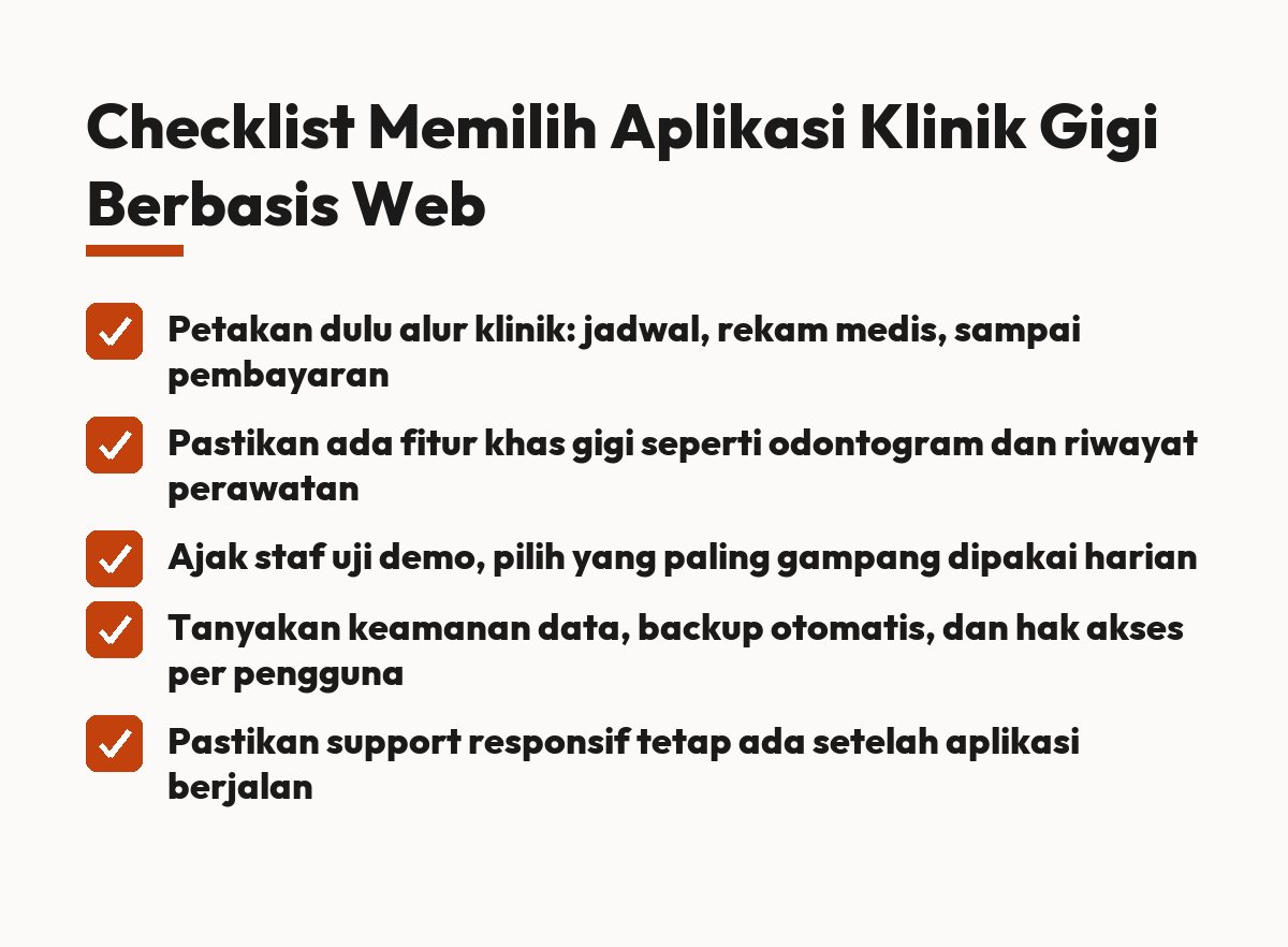Checklist Memilih Aplikasi Klinik Gigi Berbasis Web