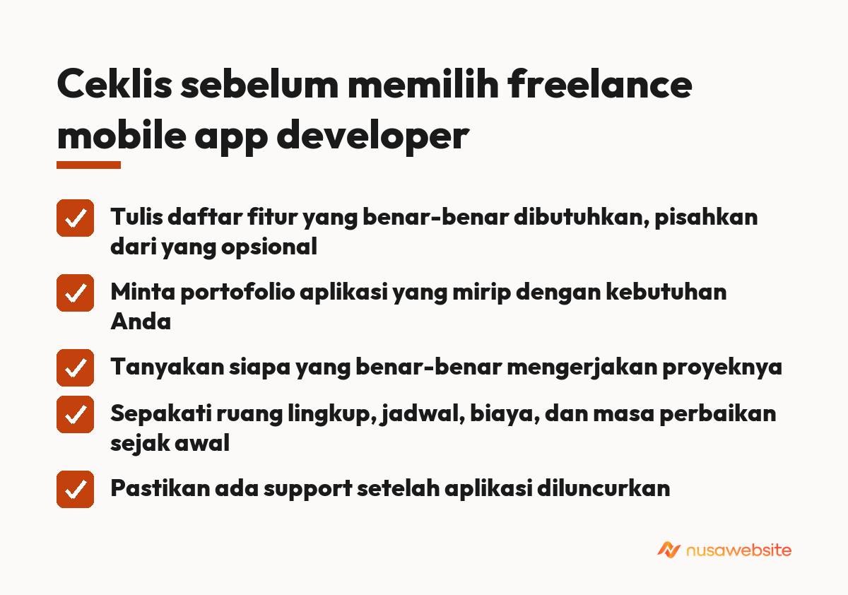 Ceklis sebelum memilih freelance mobile app developer