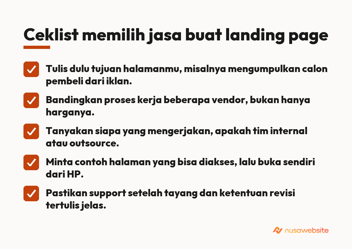Ceklist memilih jasa buat landing page