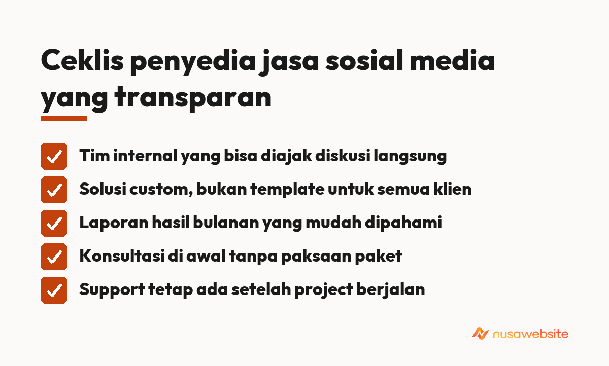 Ceklis penyedia jasa sosial media yang transparan