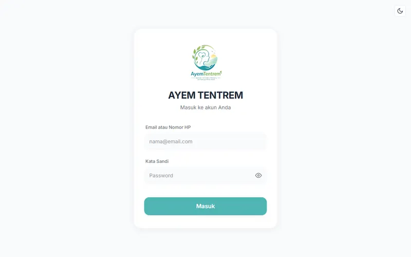 Tampilan situs Ayem Tentrem Apps