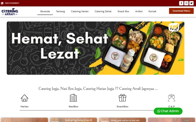 Tampilan situs Catering Arrafi