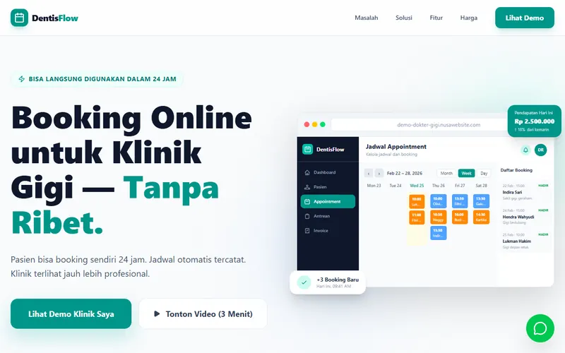 Tampilan demo Booking Klinik Gigi