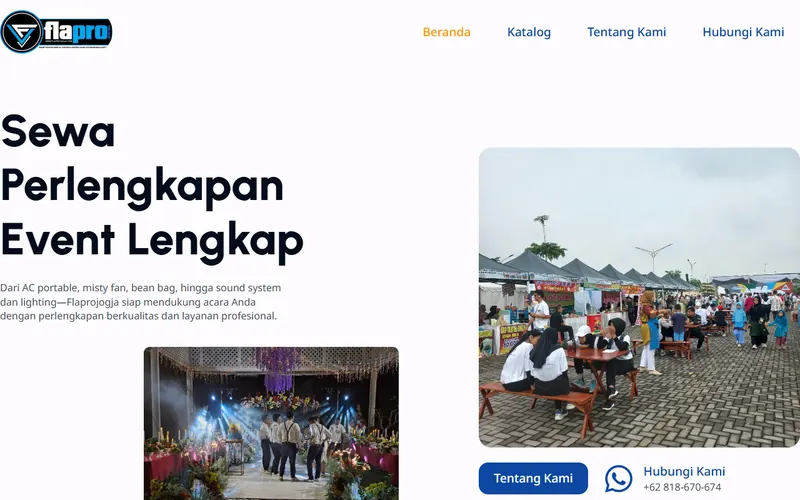 Tampilan situs FlaPro Rental Sewa