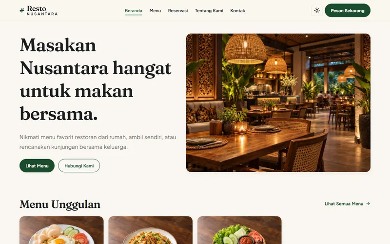 Tampilan demo Sistem Restoran