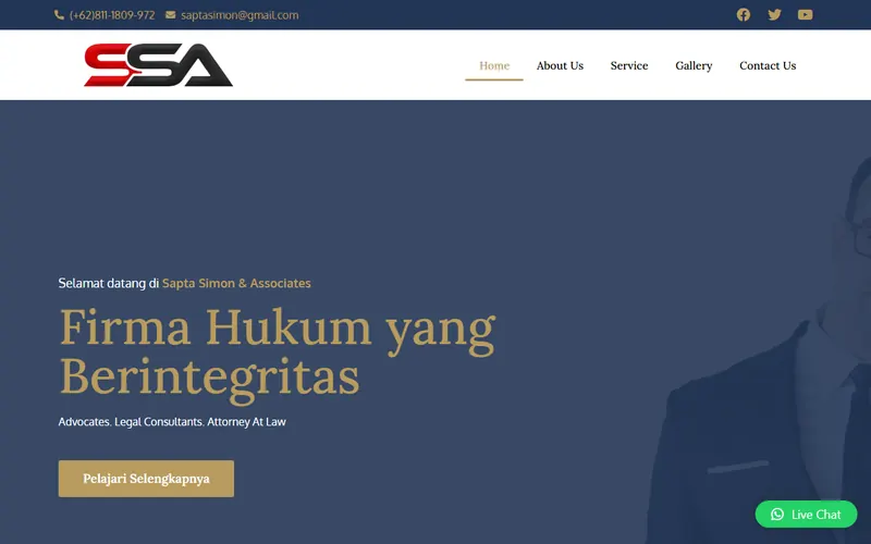 Tampilan situs Sapta Law Attorneys