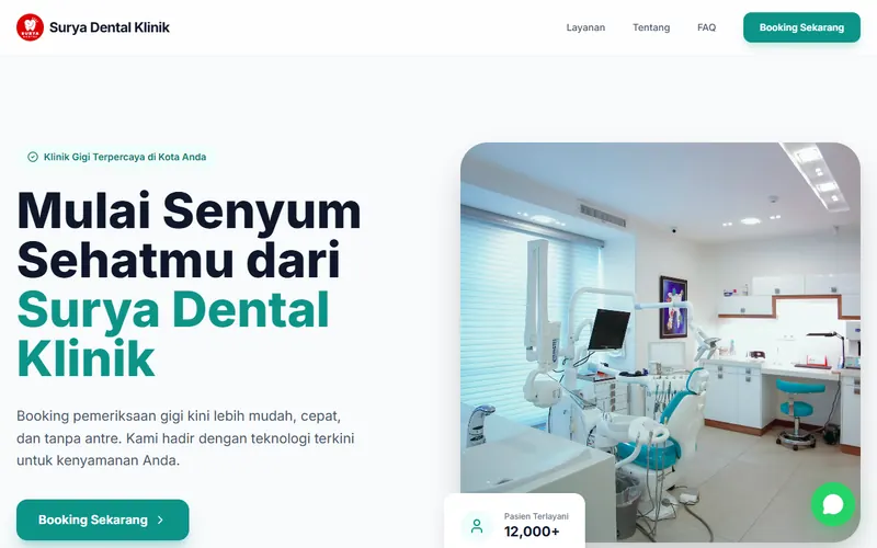 Tampilan situs Surya Dental Klinik